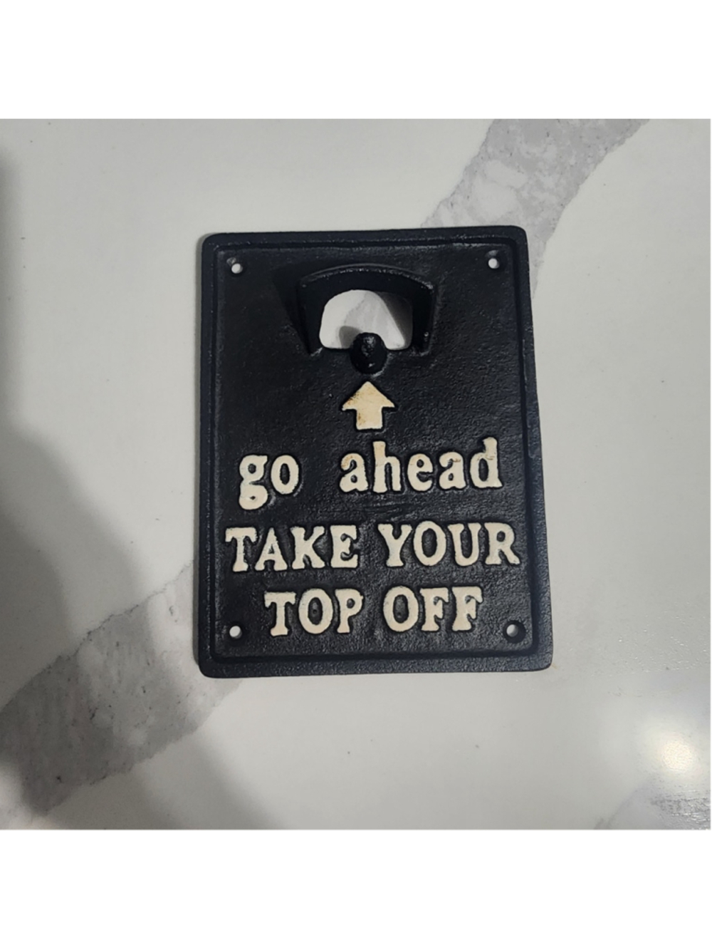 Bottle Opener Cast Iron “Go Ahead Take Your Top Off” Wall Mount. New